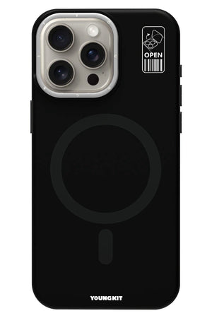 Youngkit Bitty Cream iPhone 15 Pro Magsafe Uyumlu Standlı Silikon Kılıf Siyah