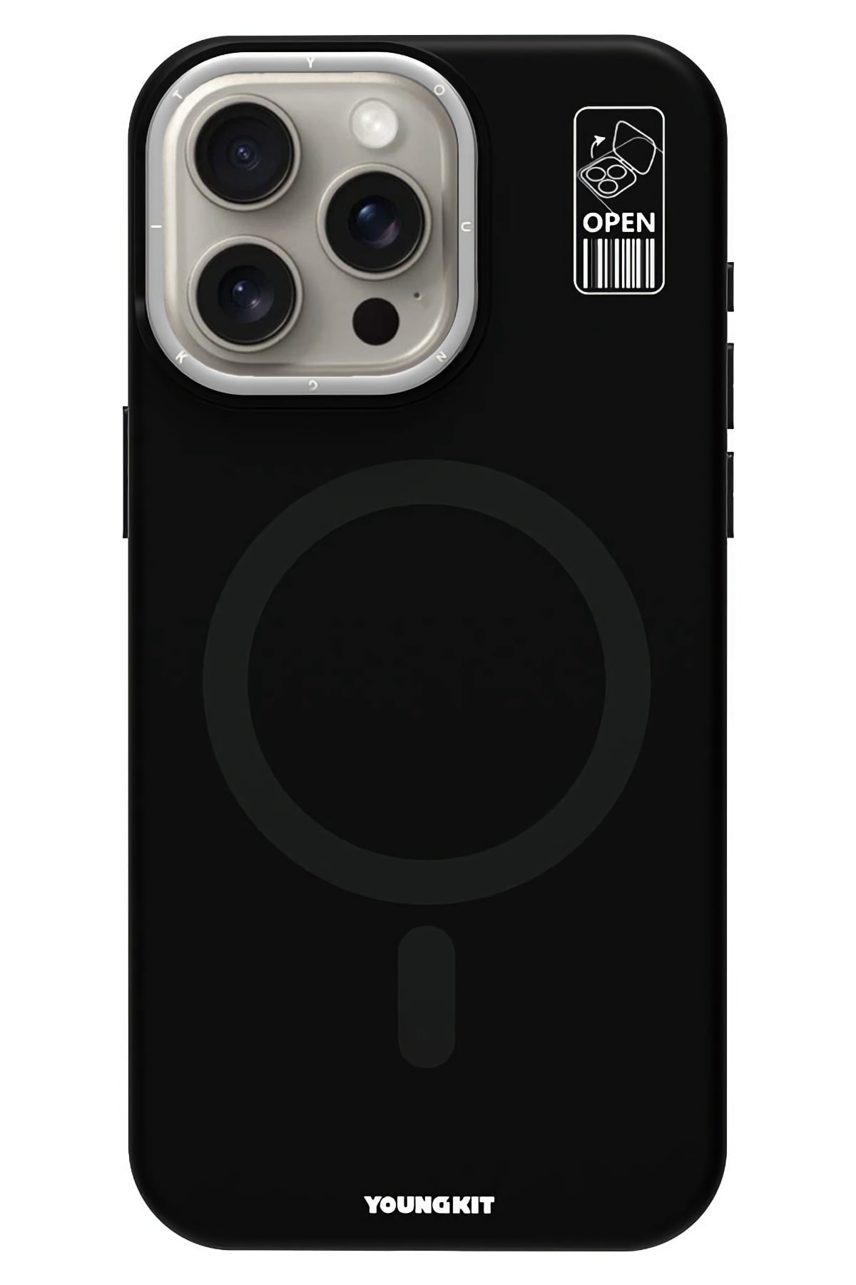 Youngkit Bitty Cream iPhone 15 Pro Max Magsafe Uyumlu Standlı Silikon Kılıf Siyah