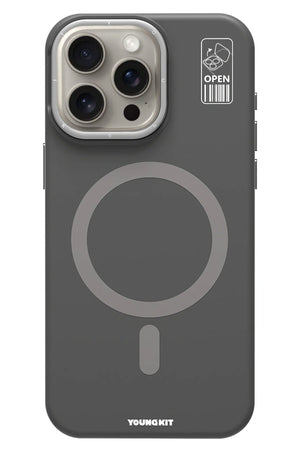 Youngkit Bitty Cream iPhone 15 Pro Max Magsafe Uyumlu Standlı Silikon Kılıf Gri