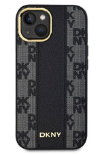 DKNY Checkered Texture Pattern iPhone 15 Magsafe Uyumlu Kılıf Siyah DKNY