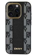 DKNY Checkered Texture Pattern iPhone 15 Pro Magsafe Uyumlu Kılıf Siyah DKNY