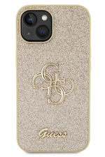 Guess iPhone 15 Uyumlu Glitter 4G Logolu Kılıf Gold Guess