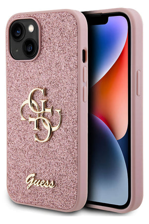 Guess iPhone 15 Plus Uyumlu Glitter 4G Logolu Kılıf Pembe