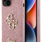Guess iPhone 15 Uyumlu Glitter 4G Logolu Kılıf Pembe