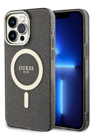 Guess iPhone 13 Pro Magsafe Uyumlu Glitter Silikon Kılıf Siyah