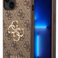 Guess iPhone 15 Uyumlu 4G Logolu Deri Kılıf Kahverengi