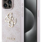 Guess iPhone 15 Pro Uyumlu 4G Logolu Deri Kılıf Pembe