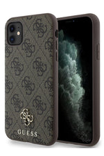 Guess Classic 4G Logolu iPhone 11 Magsafe Uyumlu Kılıf Kahverengi Guess