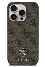 Guess Classic 4G Logolu iPhone 15 Pro Max Magsafe Uyumlu Kılıf Kahverengi Guess