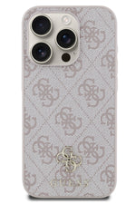 Guess Classic 4G Logolu iPhone 15 Pro Max Magsafe Uyumlu Kılıf Pembe Guess