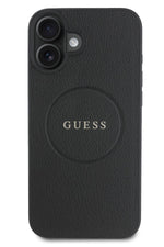 Guess Grained Yazı Logolu iPhone 16 Magsafe Uyumlu Kılıf Siyah Guess
