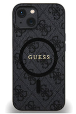 Guess iPhone 15 Magsafe Uyumlu 4G Desenli Kılıf Siyah Guess