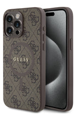 Guess iPhone 14 Pro Magsafe Uyumlu 4G Desenli Kılıf Kahverengi Guess