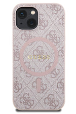 Guess iPhone 15 Magsafe Uyumlu 4G Desenli Kılıf Pembe Guess
