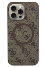 Guess iPhone 15 Pro Max Magsafe Uyumlu 4G Desenli Kılıf Kahverengi Guess