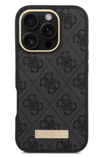 Guess Metal Plaka Logo iPhone 16 Pro Max Magsafe Uyumlu Kılıf Siyah Guess