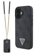 Guess Strass iPhone 16 Plus Uyumlu 4G Desenli Vücut Askılı Kılıf Siyah Guess