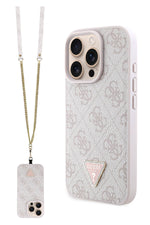 Guess Strass iPhone 16 Pro Max Uyumlu 4G Desenli Vücut Askılı Kılıf Pembe Guess