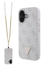 Guess Strass iPhone 16 Uyumlu 4G Desenli Vücut Askılı Kılıf Pembe Guess