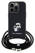 Karl Lagerfeld iPhone 15 Pro Max Uyumlu K&C Askılı Kılıf Siyah Karl Lagerfeld