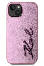 Karl Lagerfeld Rhinestones iPhone 15 Kılıf Pembe Karl Lagerfeld