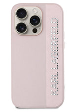 Karl Lagerfeld Saffiano Rhinestones iPhone 15 Pro Max Kılıf Pembe Karl Lagerfeld
