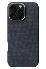Pitaka Monogram iPhone 16 Pro Max MagSafe Uyumlu Aramid Fiber Kılıf Mavi Siyah Pitaka