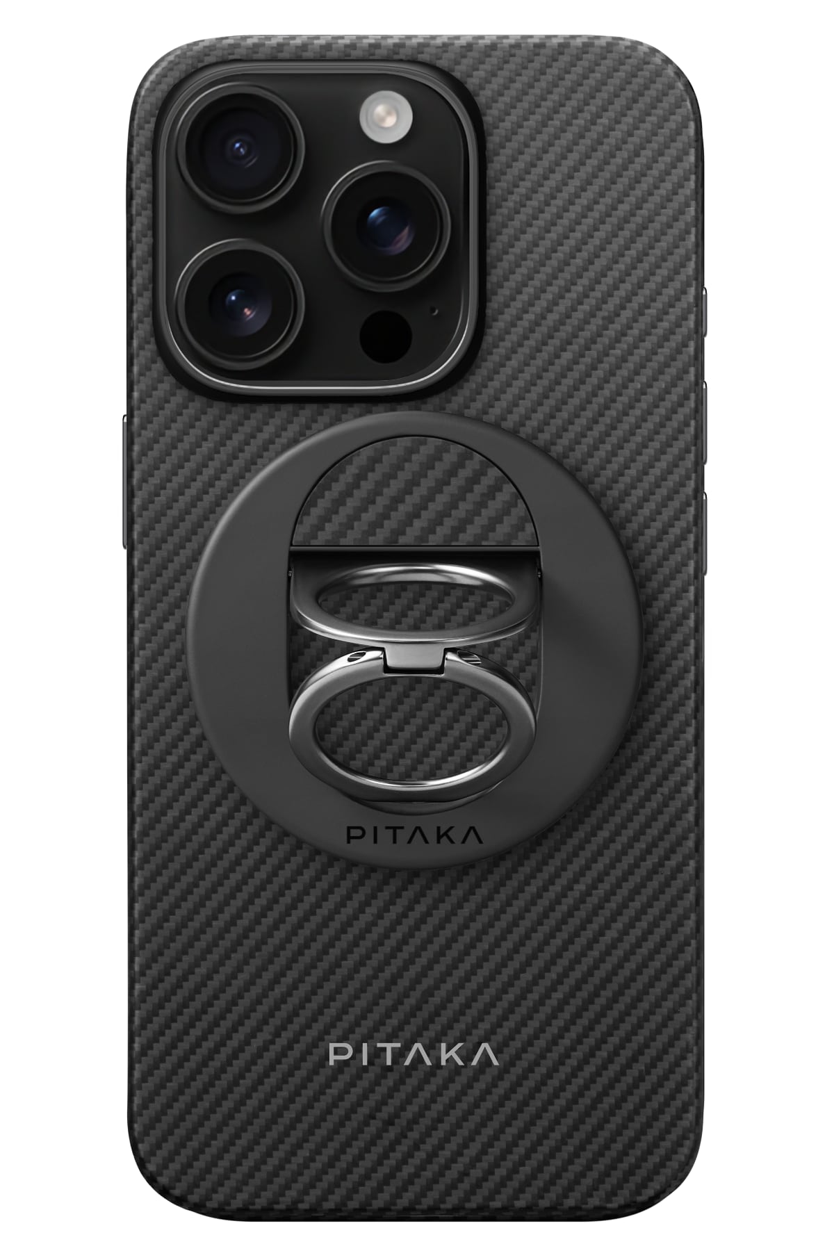 Pitaka Classic Ultra Slim Yüzük Standlı iPhone 16 Pro MagSafe Uyumlu 600D Aramid Fiber Kılıf Siyah (Kopya) Pitaka