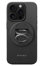 Pitaka Classic Ultra Slim Yüzük Standlı iPhone 16 Pro Max MagSafe Uyumlu 600D Aramid Fiber Kılıf Siyah Pitaka