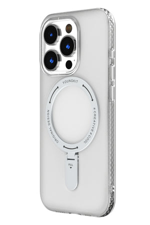 Youngkit Rock iPhone 15 Pro Uyumlu Magsafe Buzlu Şeffaf Stand Kılıf