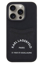Karl Lagerfeld iPhone 15 Pro Uyumlu Saffiano Kartlıklı Kılıf Siyah Karl Lagerfeld