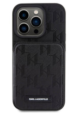 Karl Lagerfeld iPhone 15 Pro Uyumlu Saffiano Standlı Kartlıklı Kılıf Siyah Karl Lagerfeld