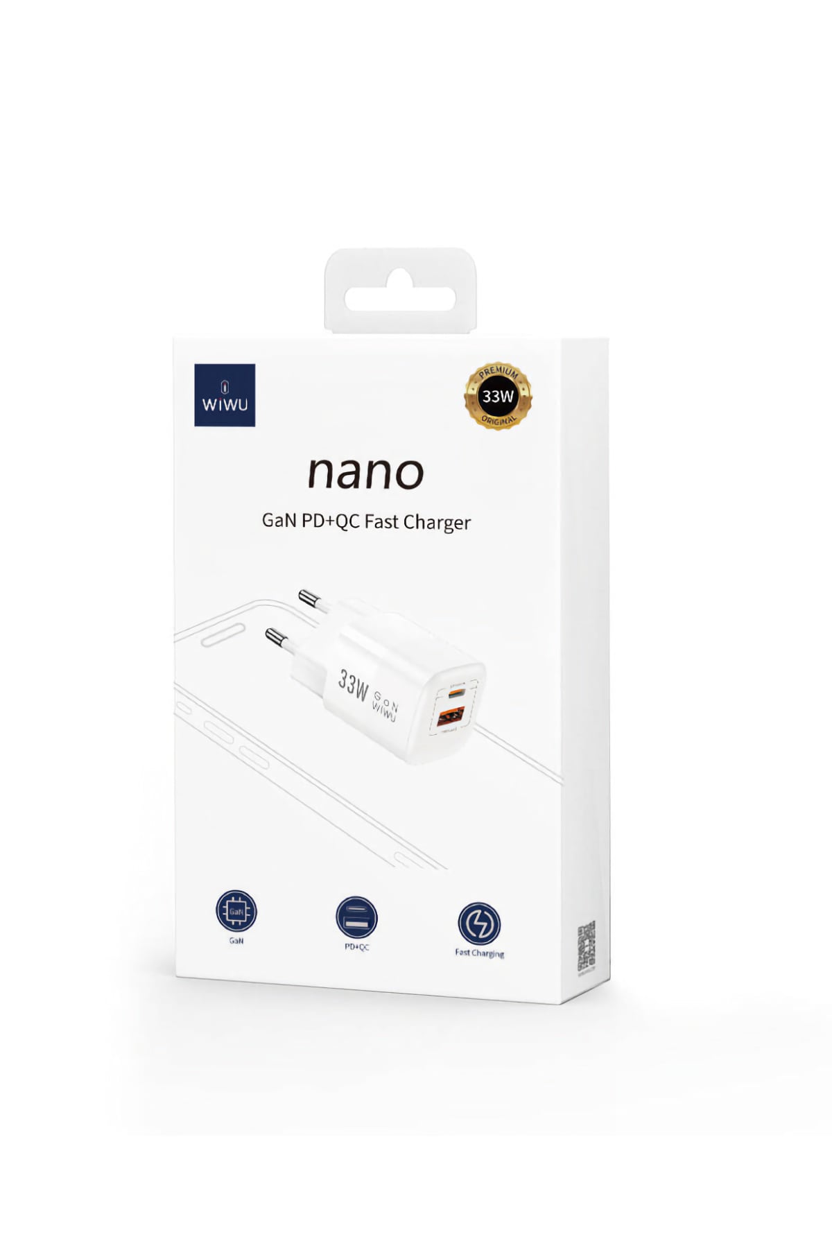 Wiwu Wi-U008 GaN Tech PD Hızlı Şarj Özellikli QC 3.0 Seyahat Şarj Başlığı 33W  Wiwu