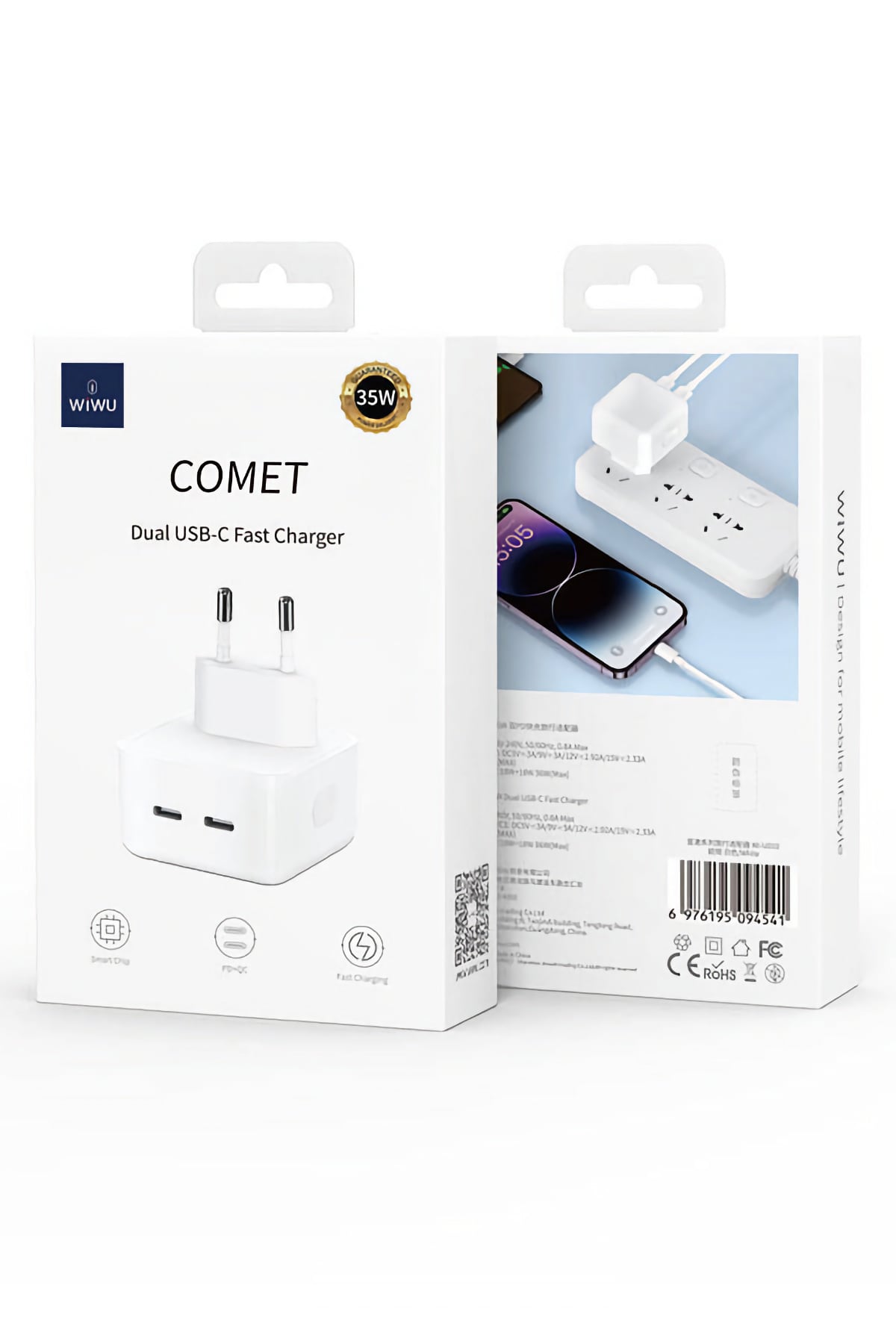 Wiwu Wi-U010 Comet Serisi Dual Type-C Hızlı Şarj Özellikli Seyahat Şarj Başlığı 35W  Wiwu