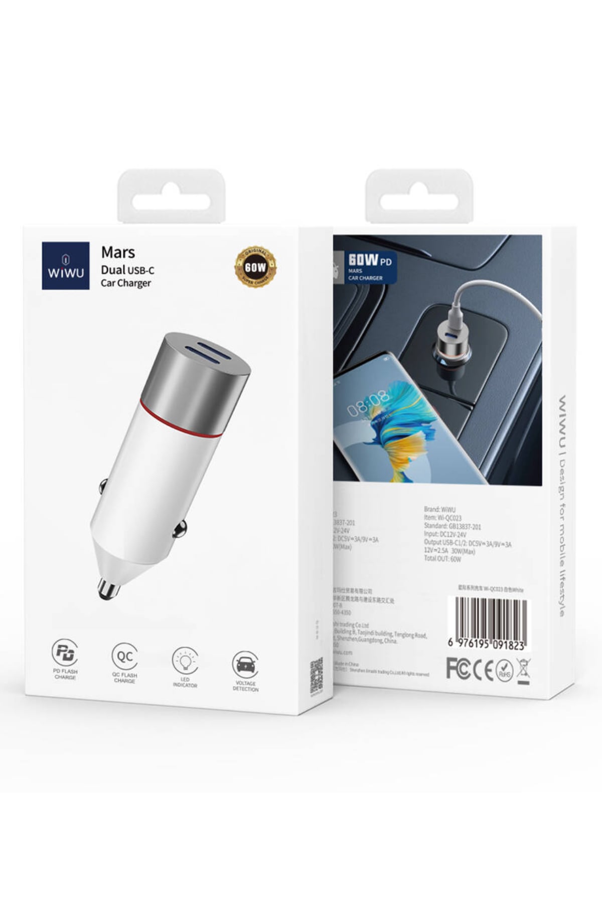 Wiwu Wi-60W Type-C Çift Girişli PD Hızlı Araç Şarj Cihazı  Wiwu