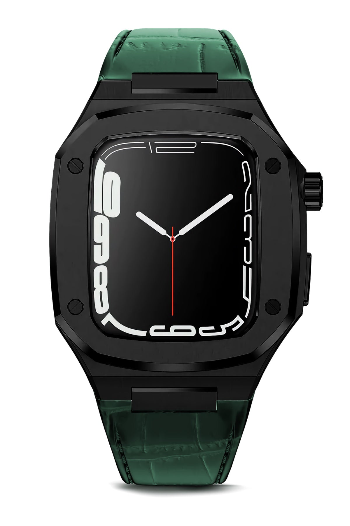 Apple Watch Uyumlu Belize Siyah Kasa Koruyucu Deri Kordon Yeşil  bikordon