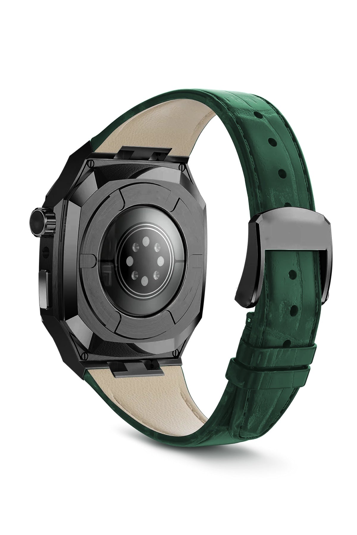 Apple Watch Uyumlu Belize Siyah Kasa Koruyucu Deri Kordon Yeşil  bikordon