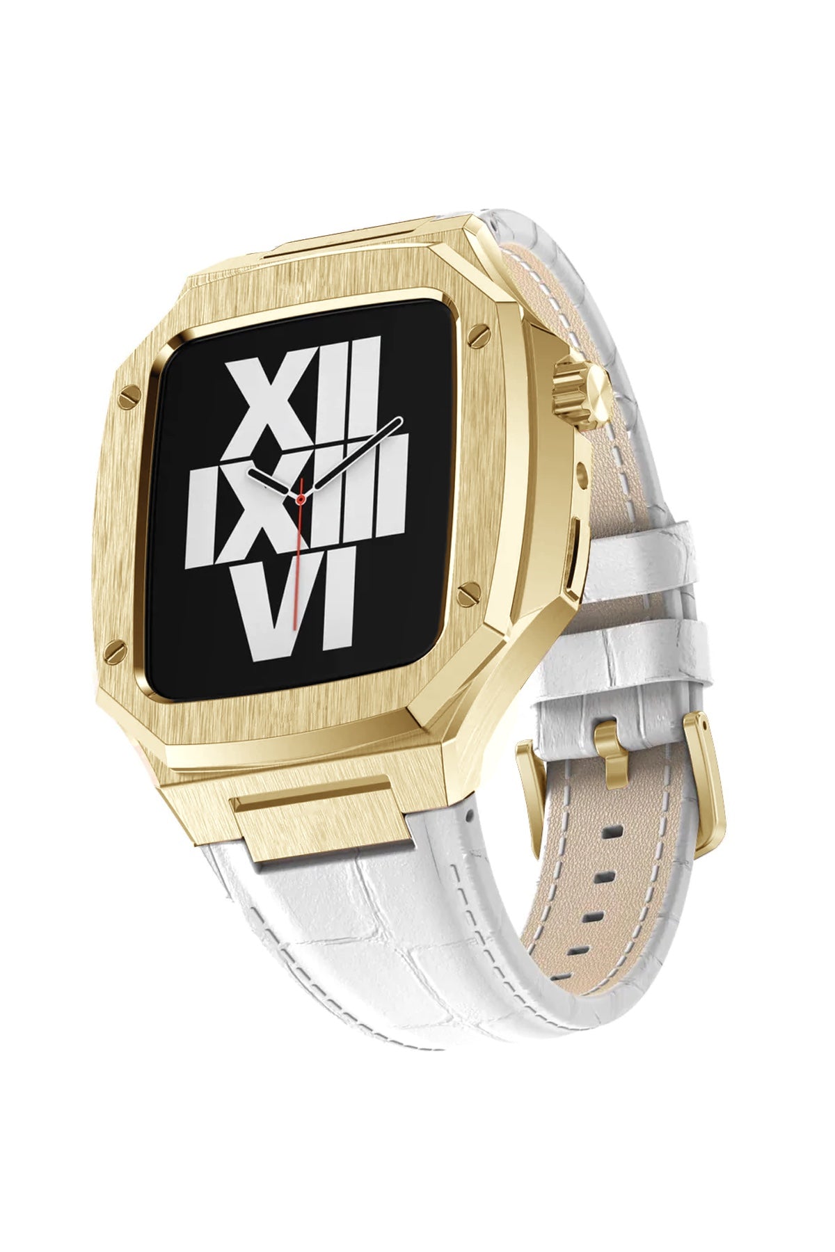 Apple Watch Uyumlu Belize Gold Kasa Koruyucu Deri Kordon Beyaz  bikordon