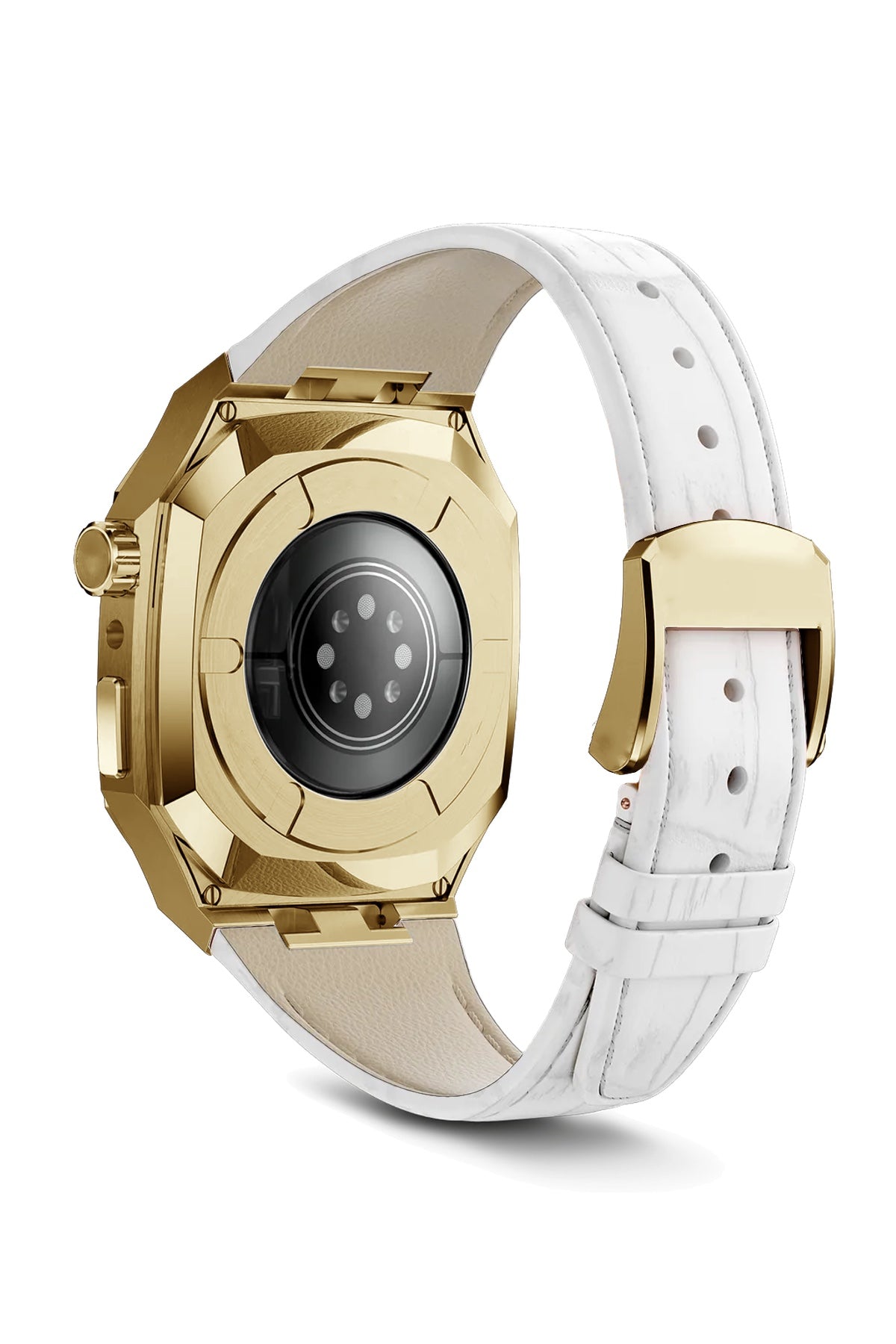 Apple Watch Uyumlu Belize Gold Kasa Koruyucu Deri Kordon Beyaz  bikordon