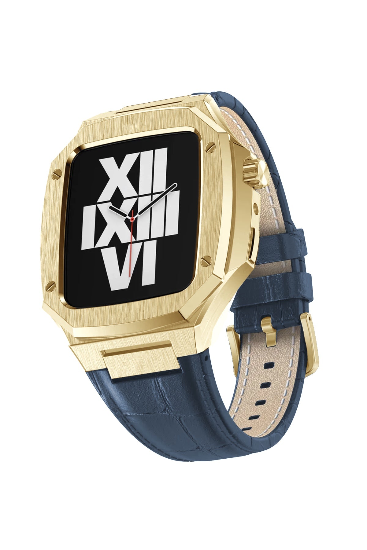 Apple Watch Uyumlu Belize Gold Kasa Koruyucu Deri Kordon Lacivert  bikordon