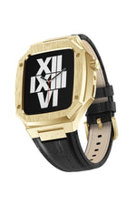 Apple Watch Uyumlu Belize Gold Kasa Koruyucu Deri Kordon Siyah  bikordon