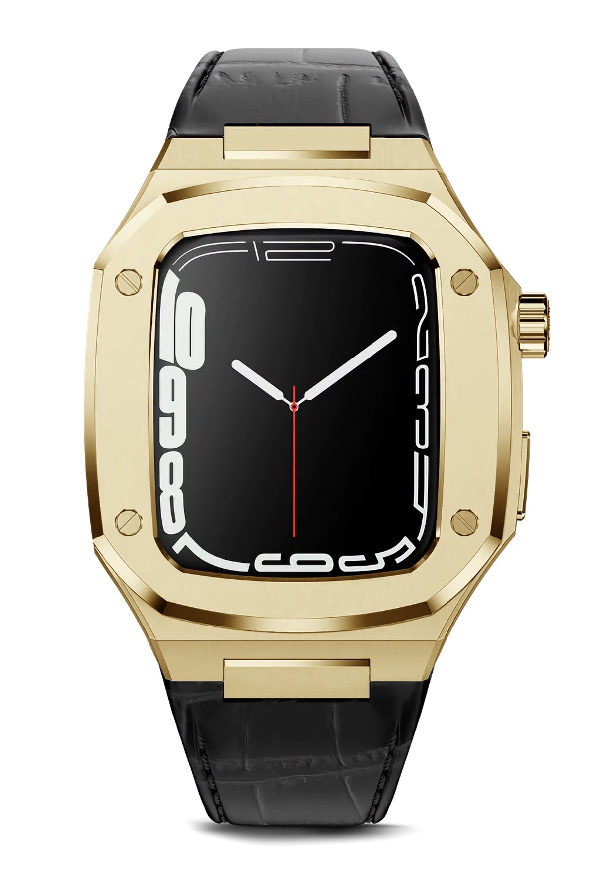 Apple Watch Uyumlu Belize Gold Kasa Koruyucu Deri Kordon Siyah  bikordon