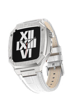 Apple Watch Uyumlu Belize Gümüş Gri Kasa Koruyucu Deri Kordon Beyaz  bikordon