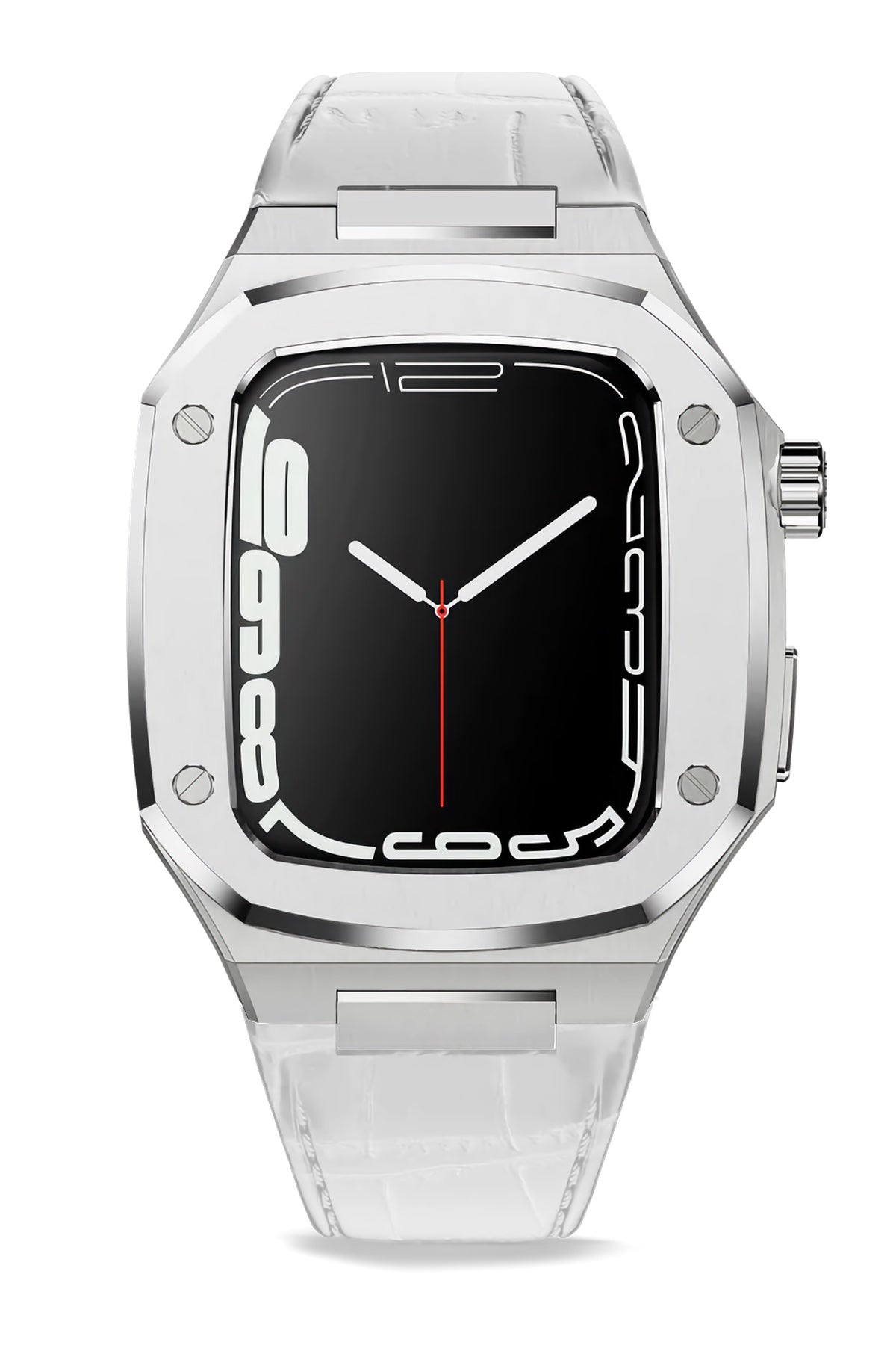 Apple Watch Uyumlu Belize Gümüş Gri Kasa Koruyucu Deri Kordon Beyaz  bikordon