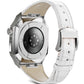 Apple Watch Uyumlu Belize Gümüş Gri Kasa Koruyucu Deri Kordon Beyaz