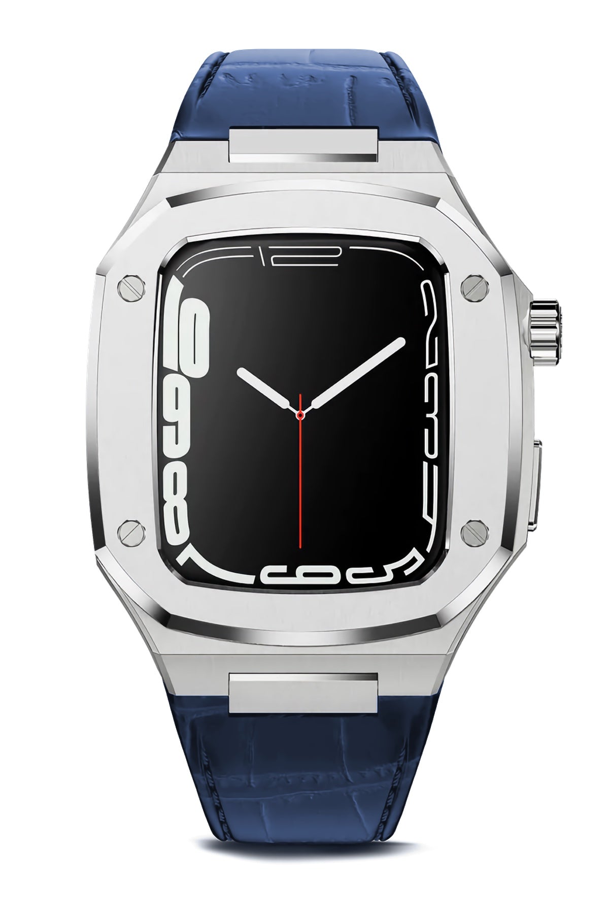 Apple Watch Uyumlu Belize Gümüş Gri Kasa Koruyucu Deri Kordon Lacivert  bikordon