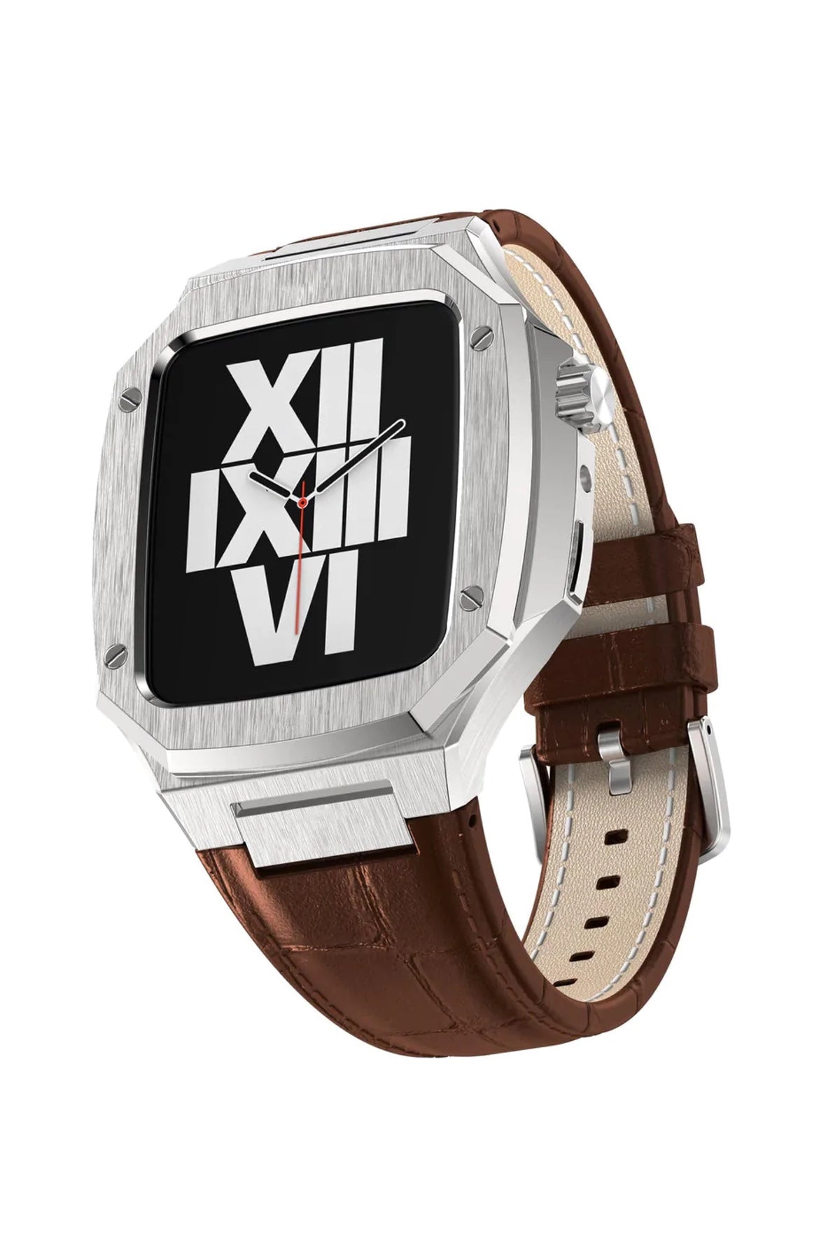 Apple Watch Uyumlu Belize Gümüş Gri Kasa Koruyucu Deri Kordon Taba  bikordon