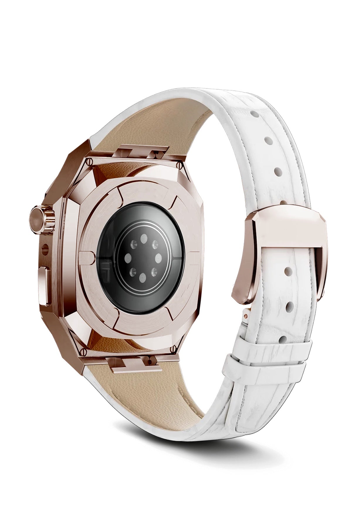 Apple Watch Uyumlu Belize Rose Gold Kasa Koruyucu Deri Kordon Beyaz  bikordon