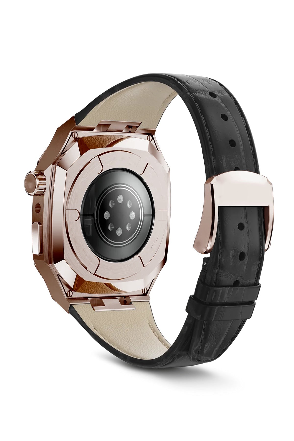 Apple Watch Uyumlu Belize Rose Gold Kasa Koruyucu Deri Kordon Siyah  bikordon