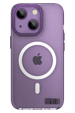 Youngkit Glaze iPhone 14 Şeffaf Kılıf Derin Mor Kamera Çerçeveli